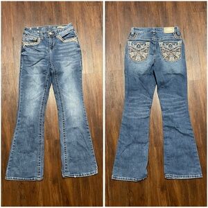 Sexy Couture Mid Rise Embellished Boot Cut Jeans